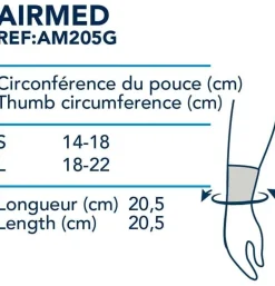 Muñequera Inmovilizadora Palmar - Airmed Ref Am205G S (1 Unidad Talla S)