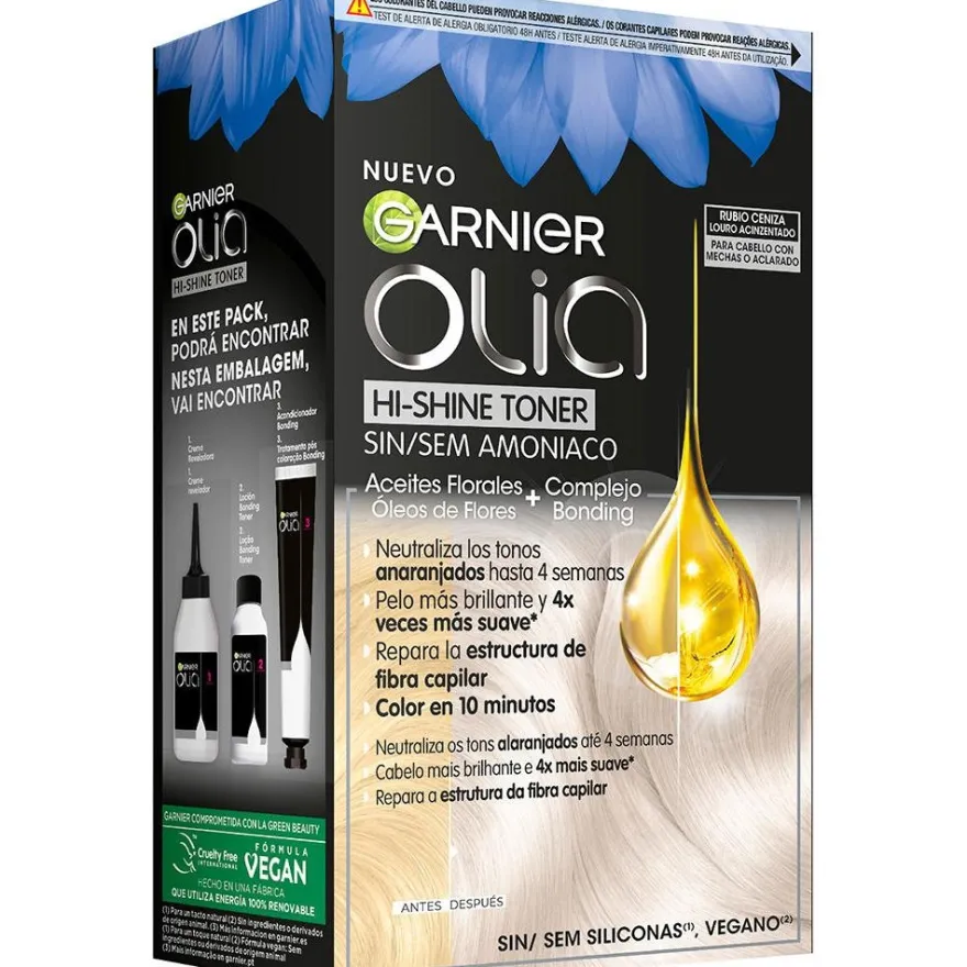 Olia Hi Shine Toner Coloración Semipermanente Neutralizador De Tonos 9.1 Rubio Ceniza 3 Pz