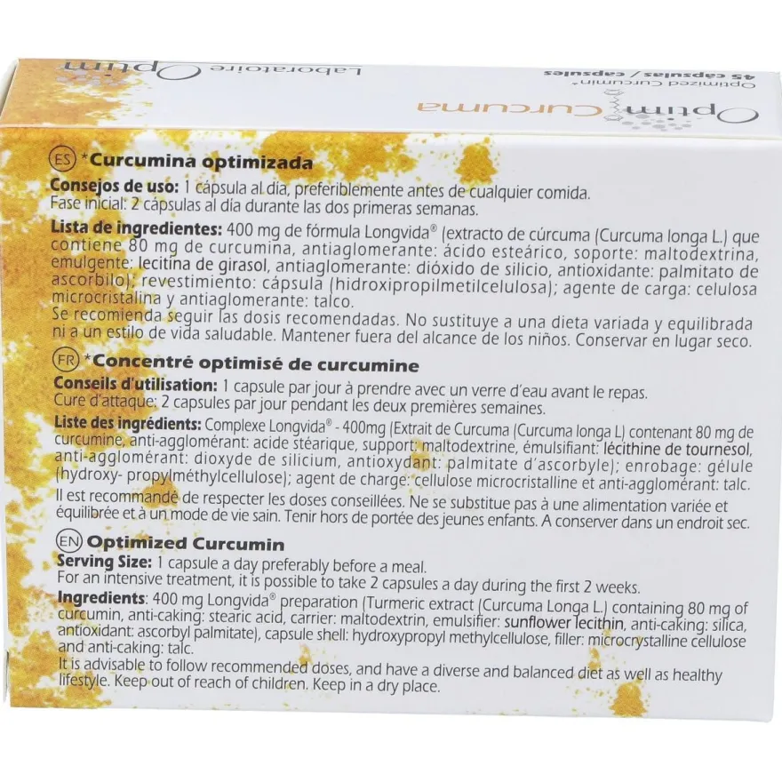 Optim Curcuma Suplemento Alimenticio 45 Cápsulas - Optim Laboratoire