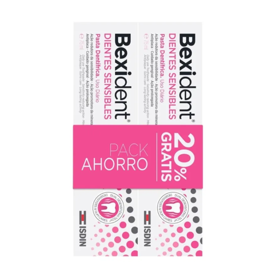 Pack Ahorro Bexident Dientes Sensibles Pasta Dentífrica, 75 ml + 75 ml. - Isdin
