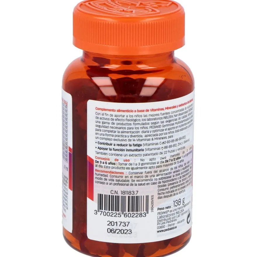 Pediakid Multivitaminadas Sabor Naranja y Cereza 60uds - Ineldea