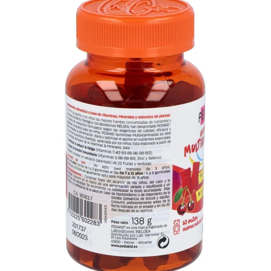 Pediakid Multivitaminadas Sabor Naranja y Cereza 60uds - Ineldea
