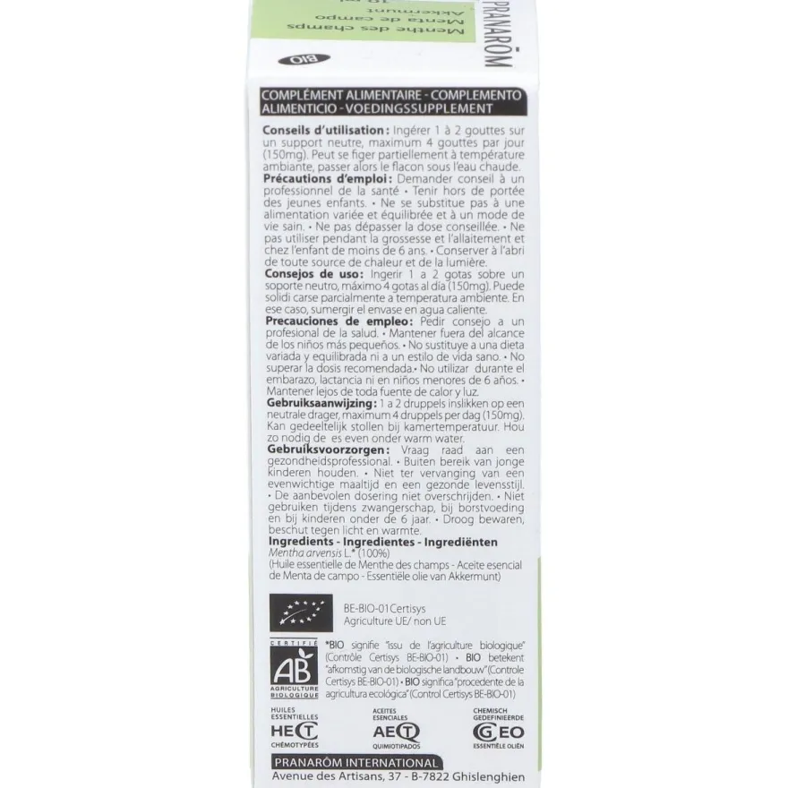 Pranarôm Aceite Esencial de Menta de Campo Bio 10ml - Pranarom