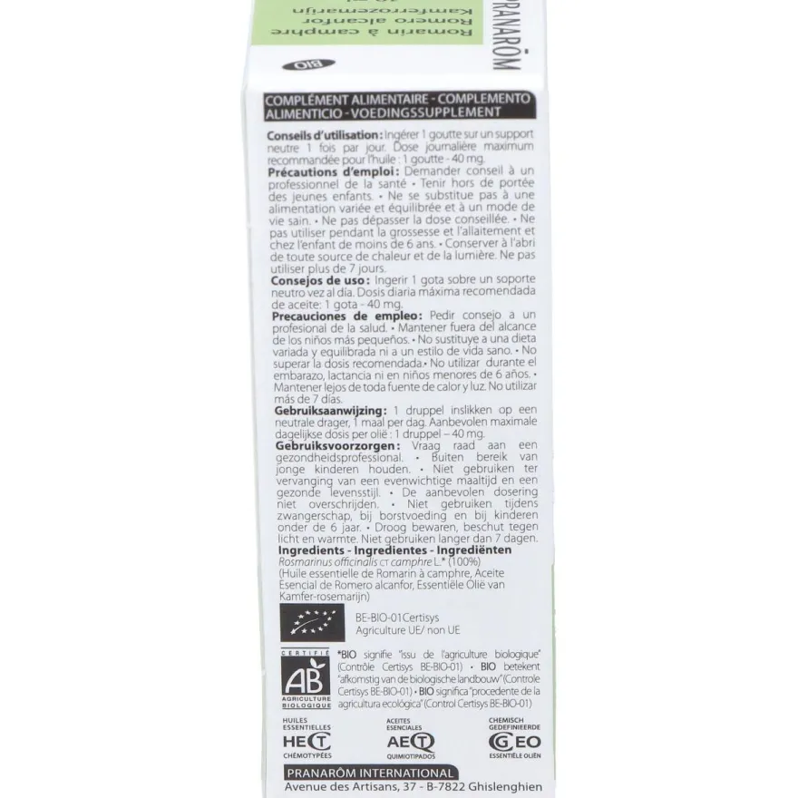 Pranarôm Aceite Esencial De Romero Alcanfor Bio 10Ml
