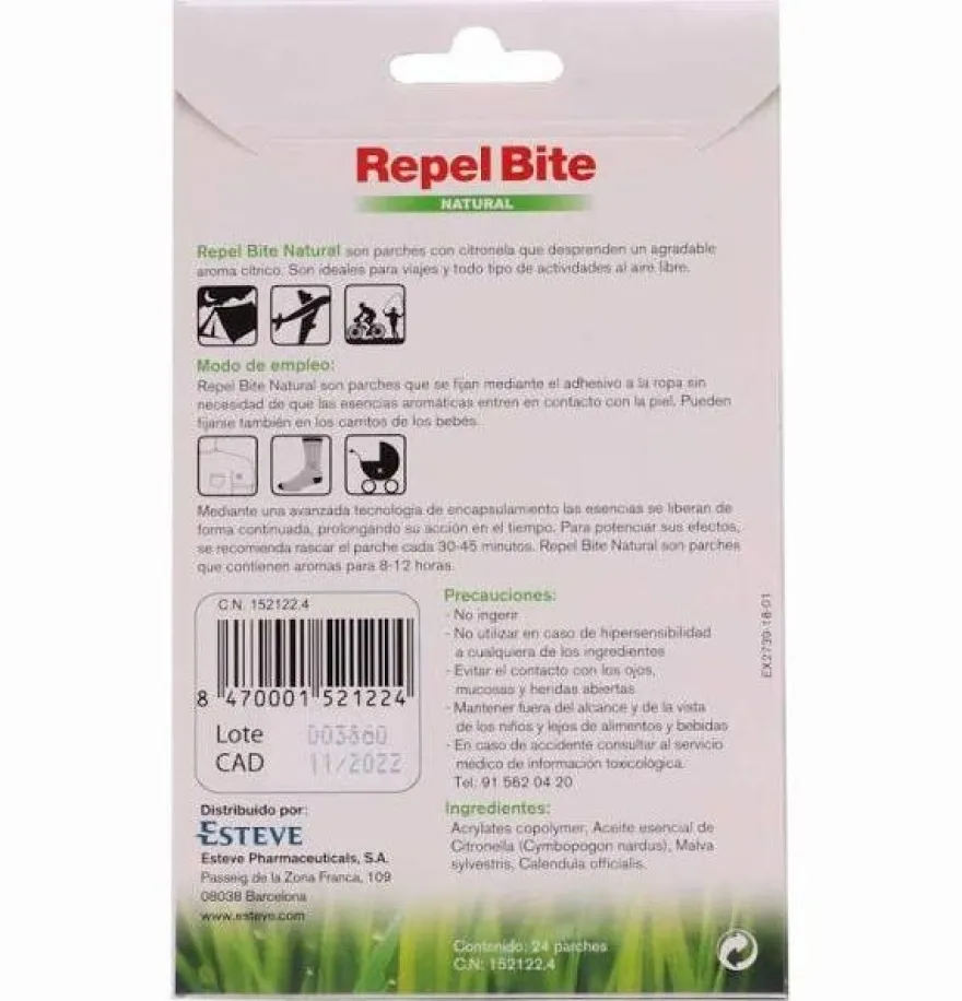 Repel Bite Natural Parches Ropa C/ Citronella (24 Aplicaciones) - Esteve Laboratorios S.a