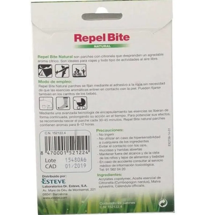 Repel Bite Natural Parches Ropa C/ Citronella (24 Aplicaciones) - Esteve Laboratorios S.a