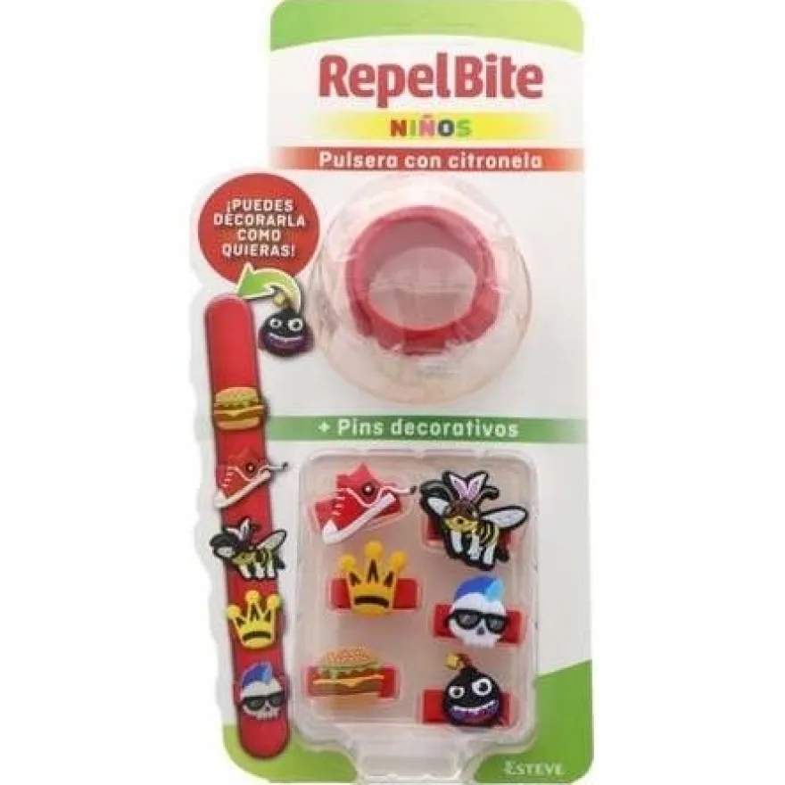 Repel Bite Niños Pulsera + Pins Decorativos