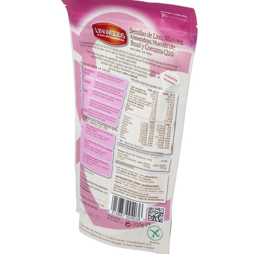 Semillas de Lino con Nueces Almendras Q10 200gr - Linwoods