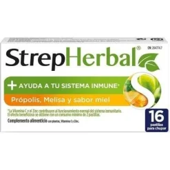 Strepherbal Propolis y Melisa + Vitamina C y Zinc Miel 16 Pastillas - Welnia