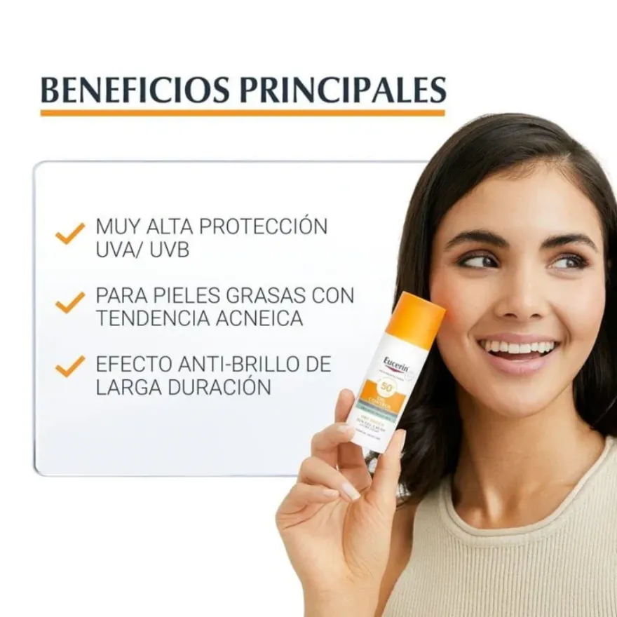 Sun Face Gel Crema Oil Control Dry Touch FPS50+, 50 ml. - Eucerin