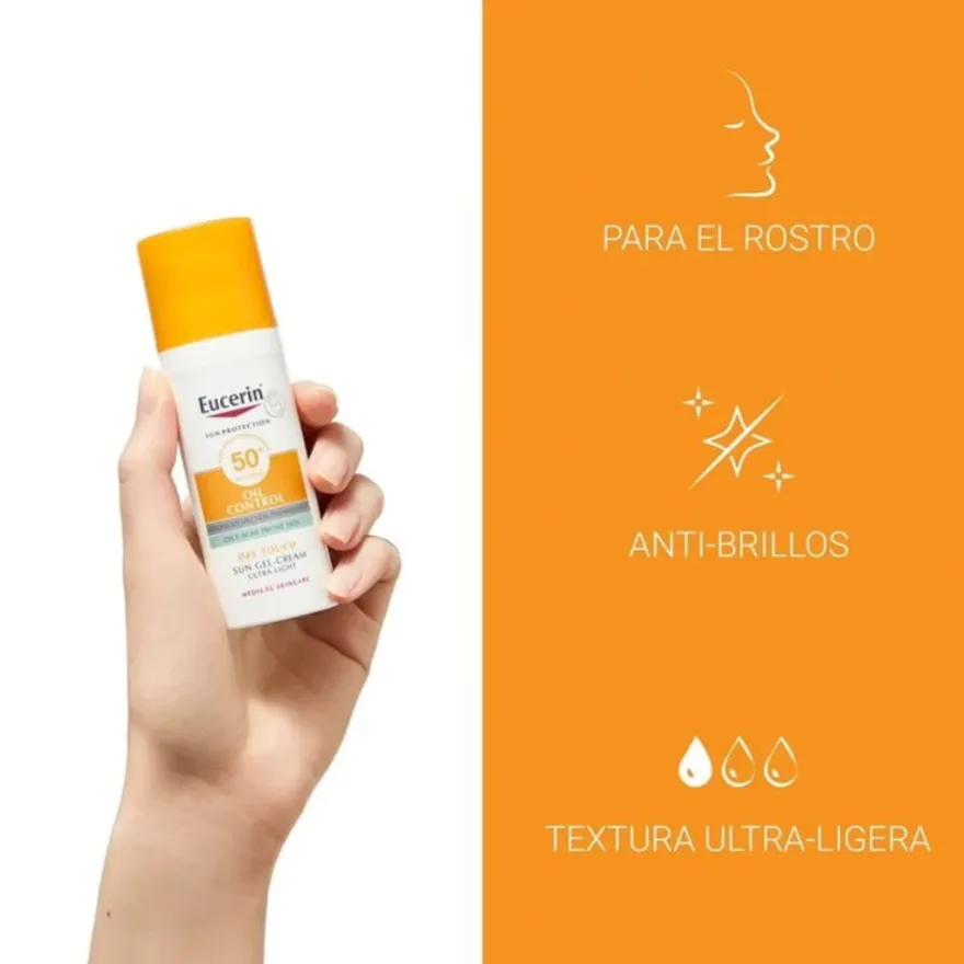 Sun Face Gel Crema Oil Control Dry Touch FPS50+, 50 ml. - Eucerin