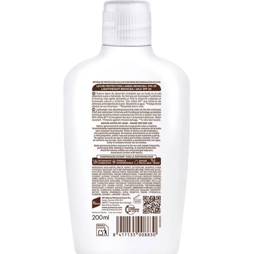Sunnique Broncea+ Leche spf30 200 ml - Ecran
