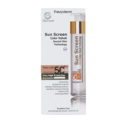 Sun Screen Color SPF 50+ Velvet Second Skin Technology, 50 ml. - Frezyderm