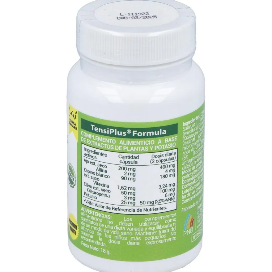 Tensiplus (Ajo+Espino Blanco) 500Mg. 30Cap