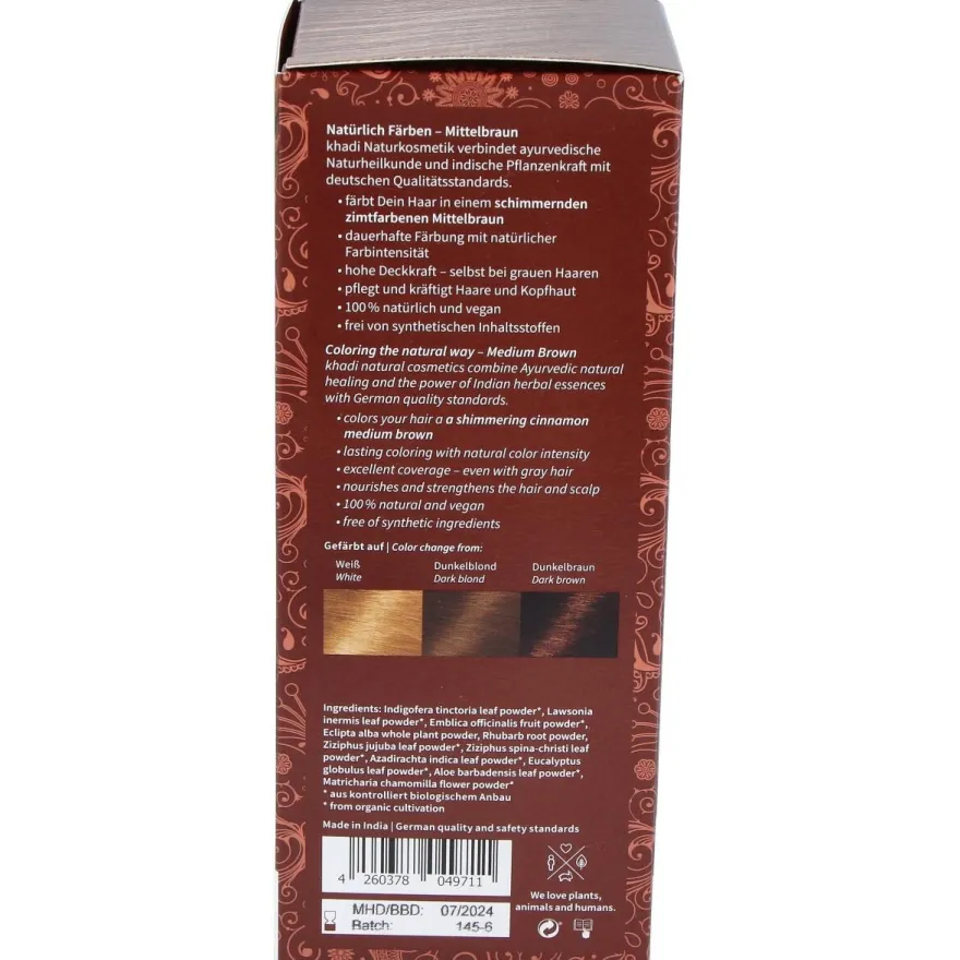 Tinte Herbal Color Castaño Medio 500gr - Khadi