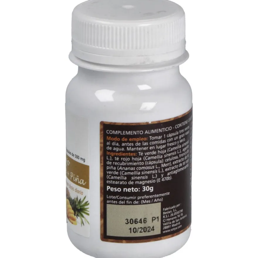 Té Rojo + Té Verde + Piña 500mg 60cáps - Sotya