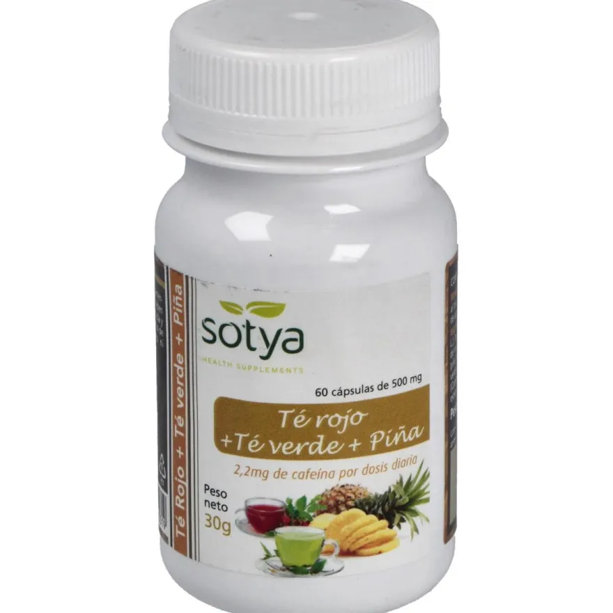 Té Rojo + Té Verde + Piña 500mg 60cáps - Sotya
