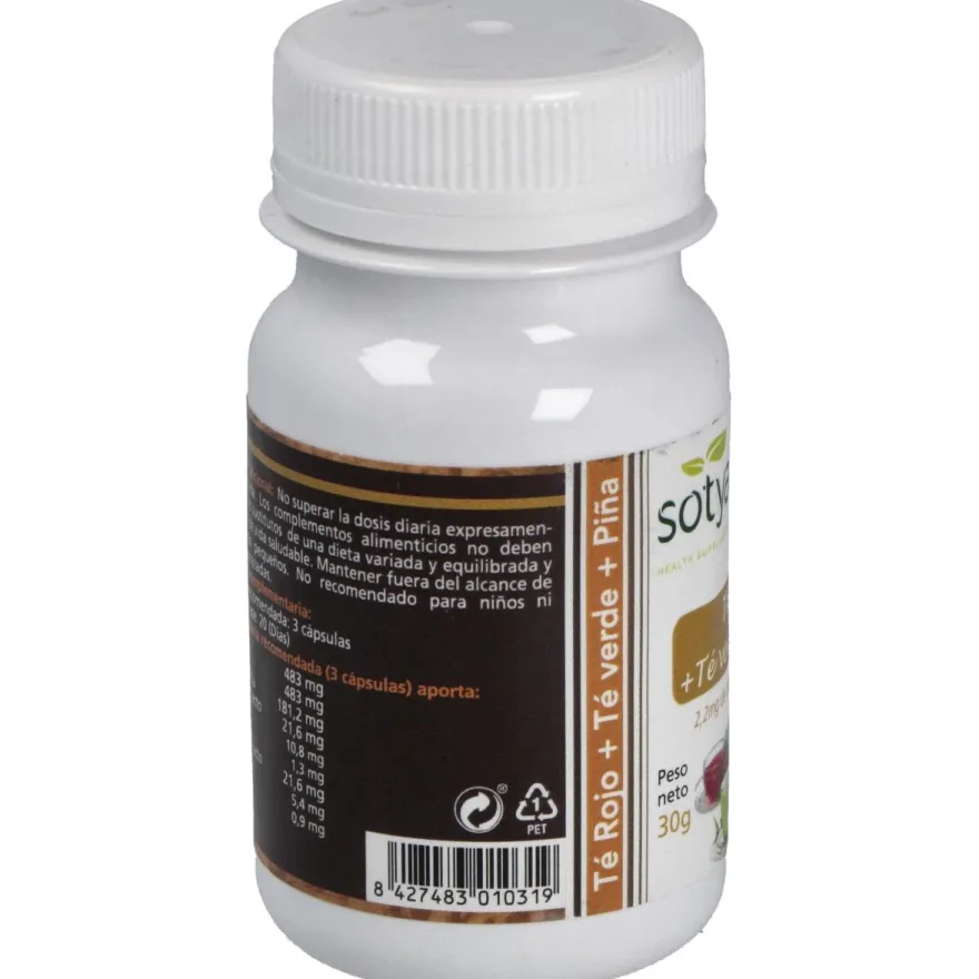 Té Rojo + Té Verde + Piña 500mg 60cáps - Sotya