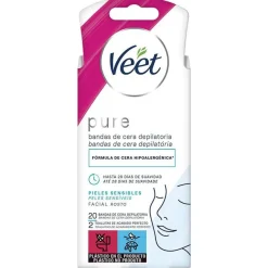 Veet Pure Bandas De Cera Depilatoria Facial Piel Sensible 20Uds