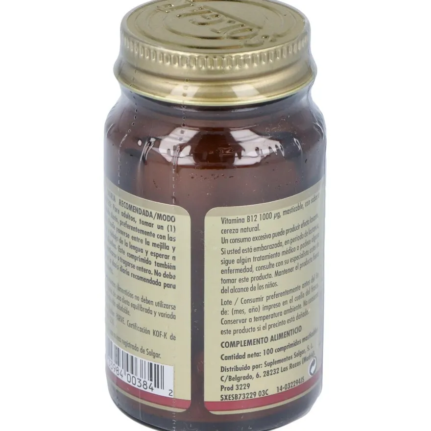 Vitamina B12 Cianocobalamina 1000mcg. 100comp.mast - Solgar
