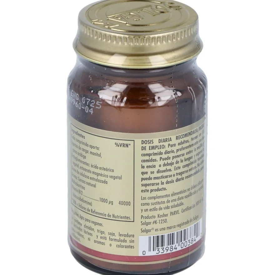 Vitamina B12 Cianocobalamina 1000mcg. 100comp.mast - Solgar