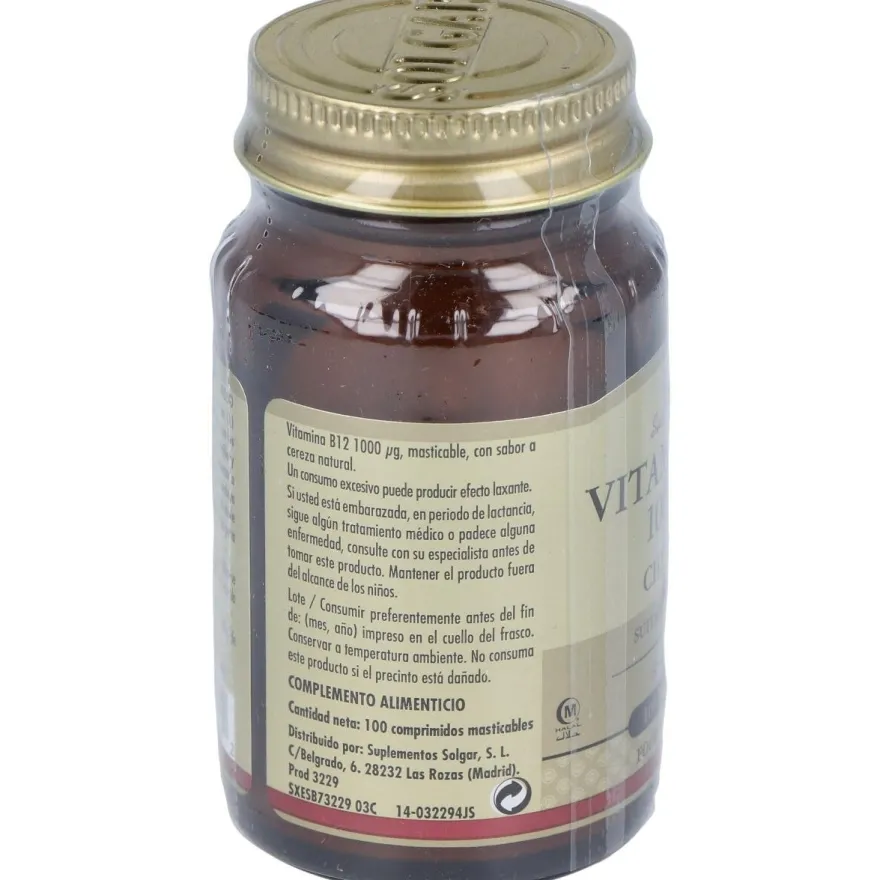 Vitamina B12 Cianocobalamina 1000mcg. 100comp.mast - Solgar