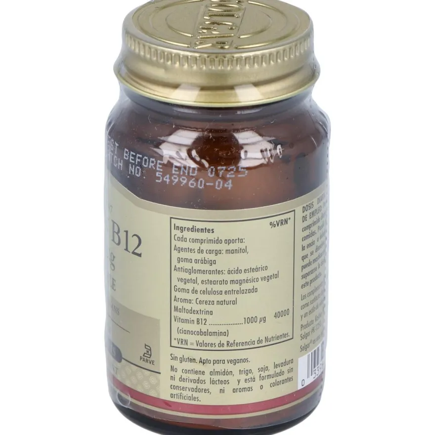 Vitamina B12 Cianocobalamina 1000mcg. 100comp.mast - Solgar