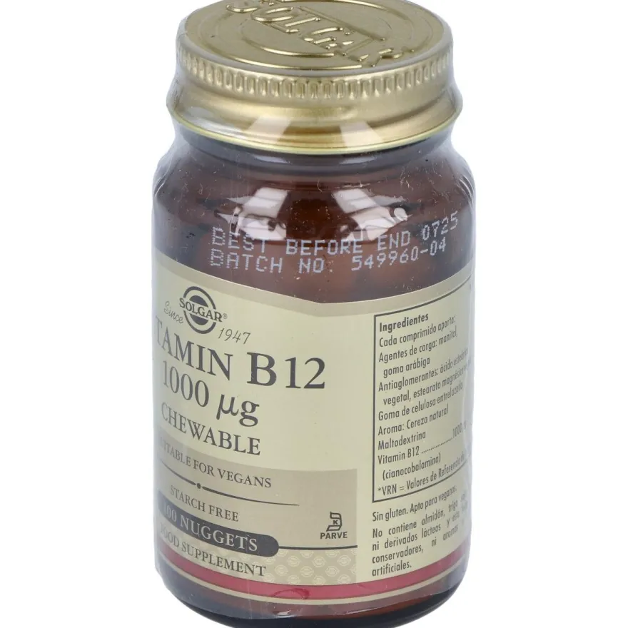 Vitamina B12 Cianocobalamina 1000mcg. 100comp.mast - Solgar
