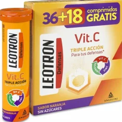 Vitamina C Triple Acción Comprimidos Efervescentes 36 + 18 de Regalo Naranja 54 u - Leotron