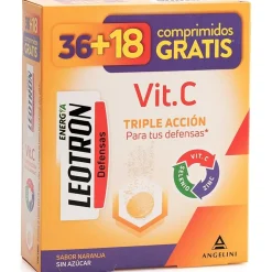 Vitamina C Triple Acción Comprimidos Efervescentes 36 + 18 de Regalo Naranja 54 u - Leotron