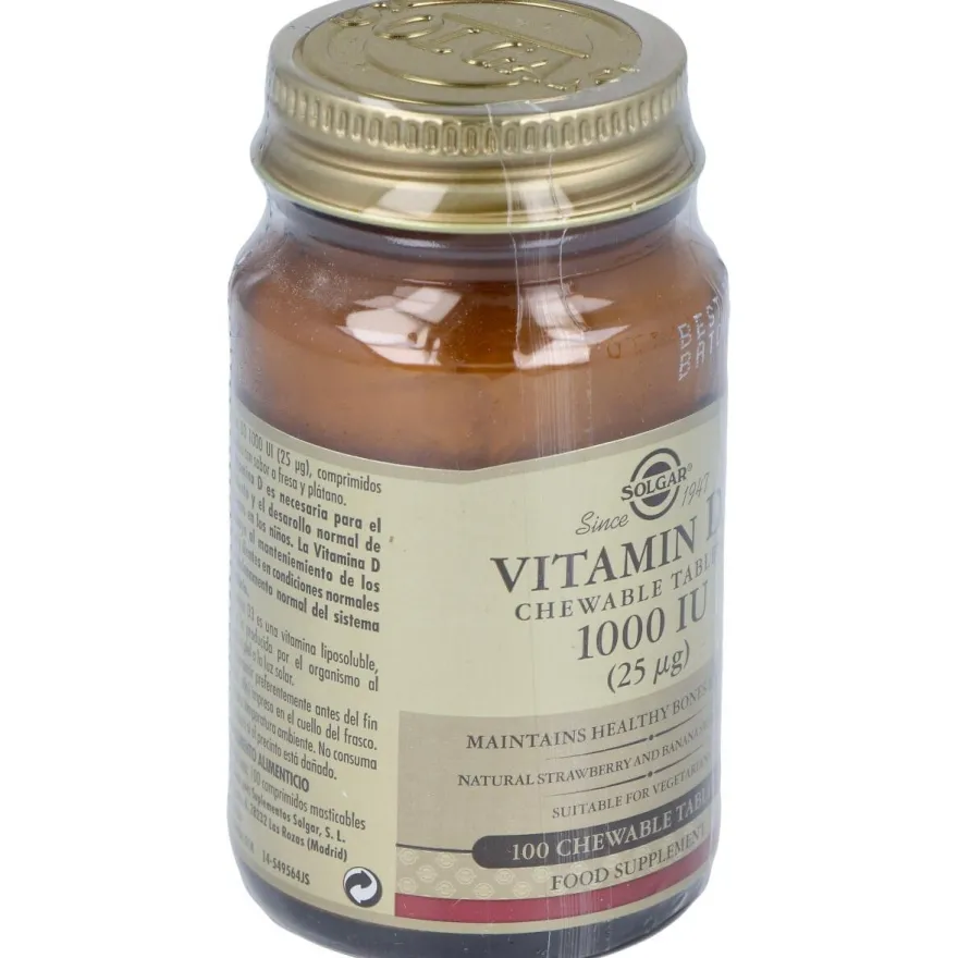 Vitamina D3 1000 Iu 25 Μg Comprimidos Masticables 100 u - Solgar