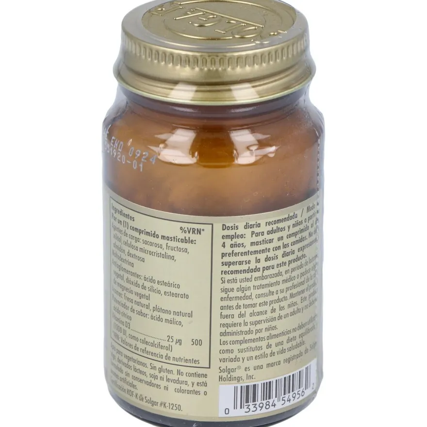 Vitamina D3 1000 Iu 25 Μg Comprimidos Masticables 100 u - Solgar