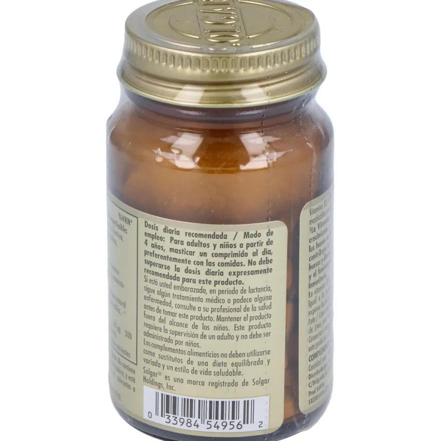 Vitamina D3 1000 Iu 25 Μg Comprimidos Masticables 100 u - Solgar