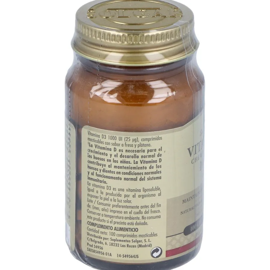 Vitamina D3 1000 Iu 25 Μg Comprimidos Masticables 100 u - Solgar