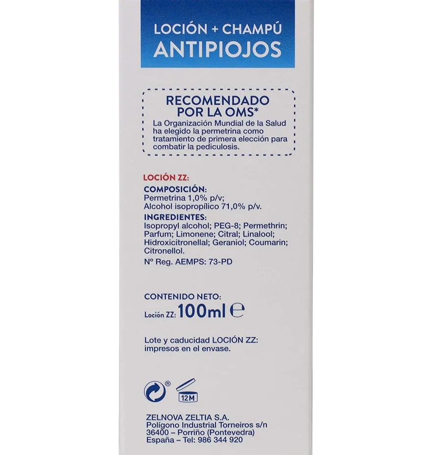Zz Locion + Champú Antipiojos, 100 ml +125 ml - Zelnova S.a